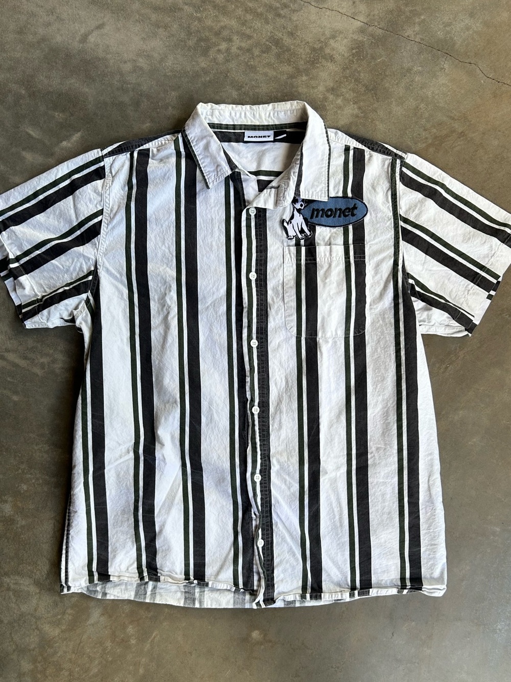Monet Men’s Short Sleeve Button-Up Shirt - White with Black Stripes